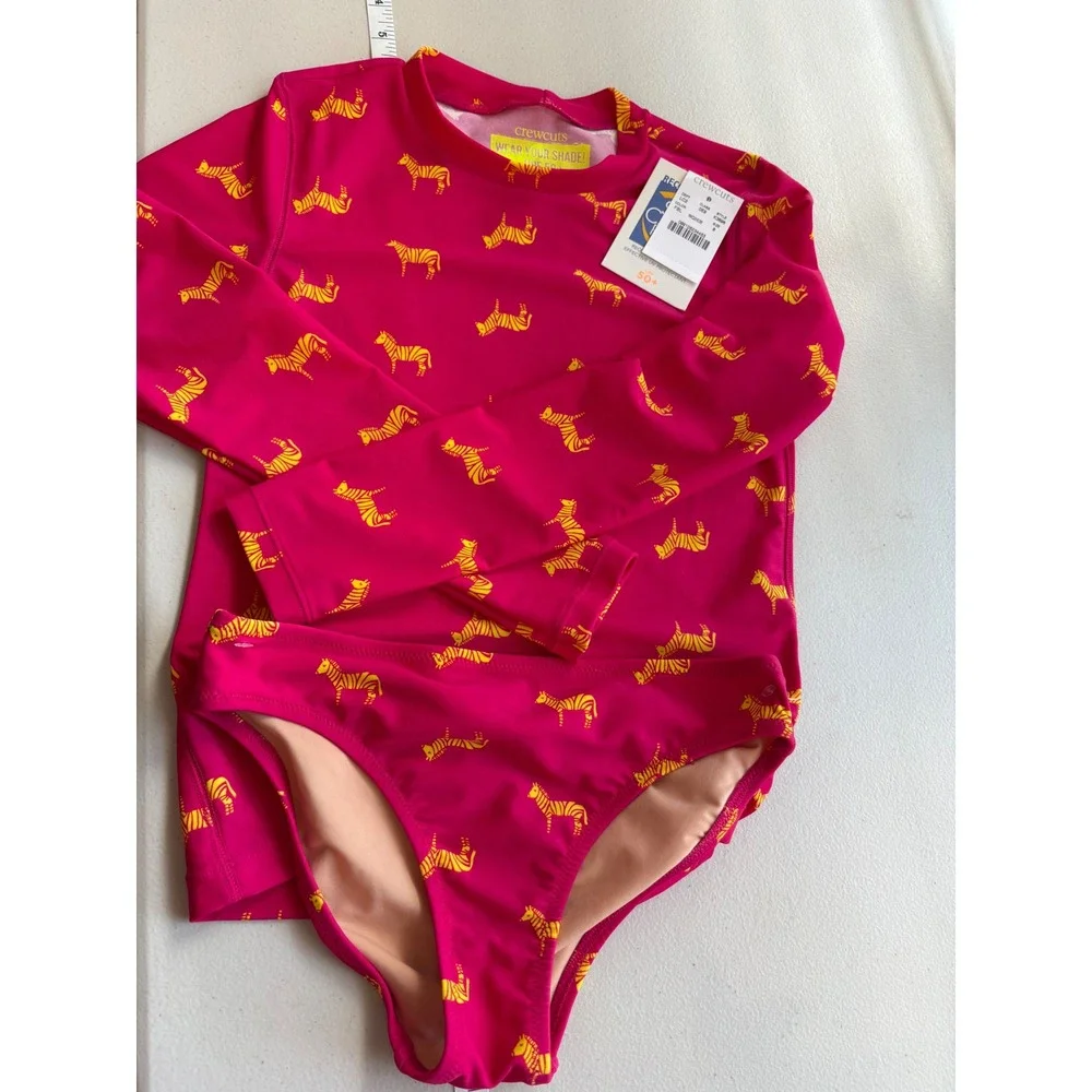 Crewcuts Girls Pink Yellow Zebra Rash Guard Swimsuit Set UPF 50+ K3696 Size 8